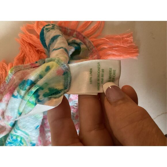 Lilly Pulitzer Cover Up Tunic Sz L Fan Sea Tropical Fringe - Picture 7 of 9